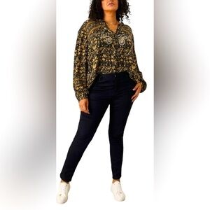 Monsoon Ariel heritage print embroidered top black blouse